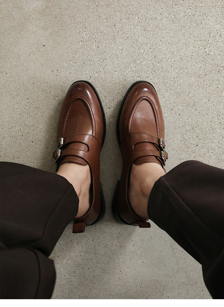 Giày da bò nữ mũi tròn bít kiểu loafer cổ điển màu nâu — màu nâu chi tiết 24
