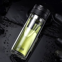 希诺双层玻璃杯茶水分离泡茶师高硼硅旋转茶仓车载便携水杯子7095