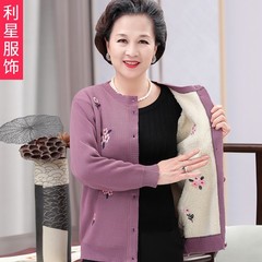 中高年女性保温下着ママコートおばあちゃん秋服セーターベルベット厚手カーディガン老人コート