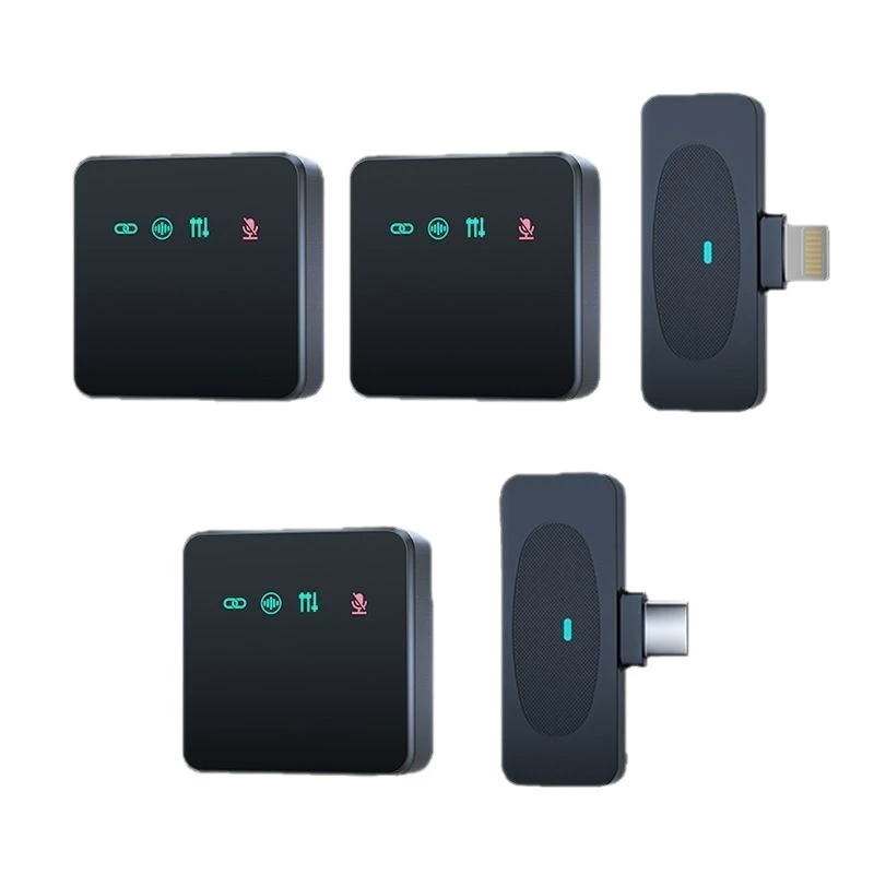 Беспроводной нагрудный микрофон, 2.4G plug‑and‑play, шумоподавление, приемники 1→2 / 1→4, Lightning/Type‑C