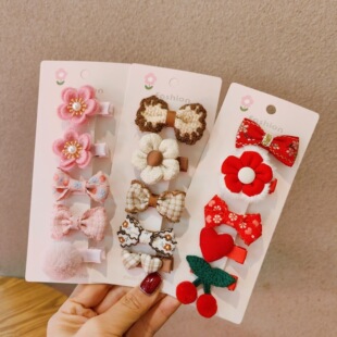 Children's hairpin bow Red series baby flower New Year hair accessories do not hurt hair antique clip factory wholesale