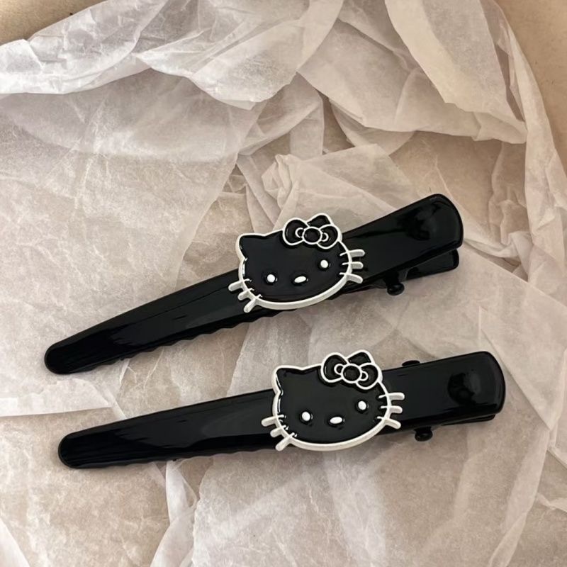 新しい韓国スタイルの黒革黒 kt 前髪クリップハイエンド帽子ヘアアクセサリー壊れ髪クリップ女性かわいい猫ヘアクリップ|undefined