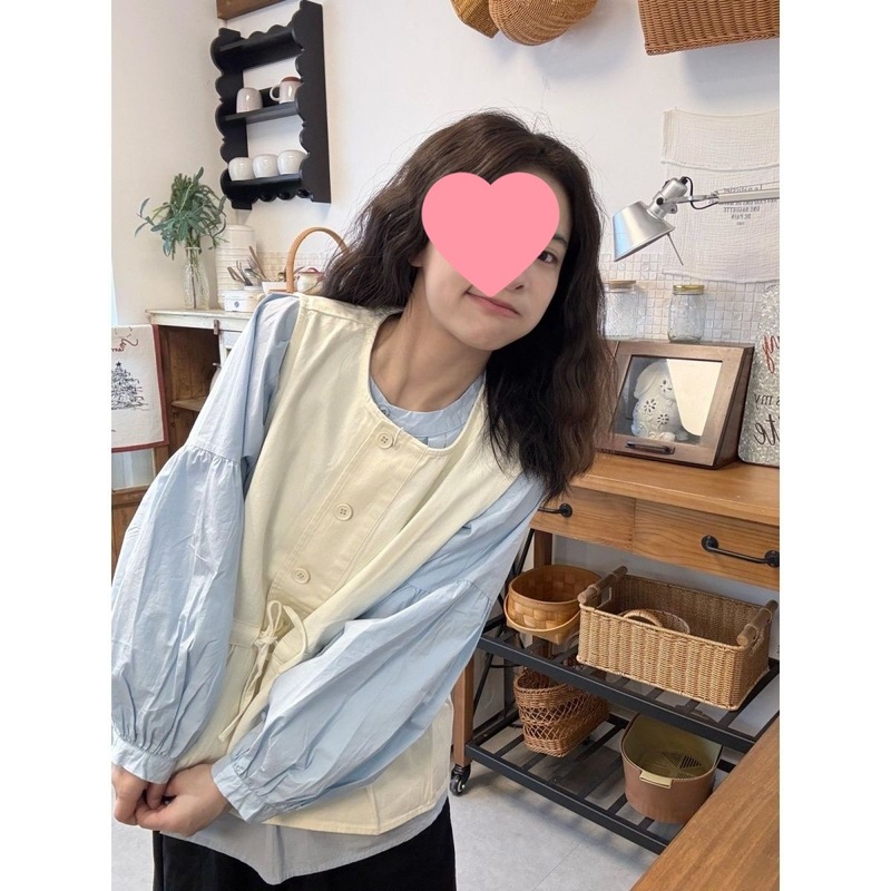 宽松百搭圆领长袖衬衫叠穿绑带马甲套装春季新款时尚两件套女|undefined