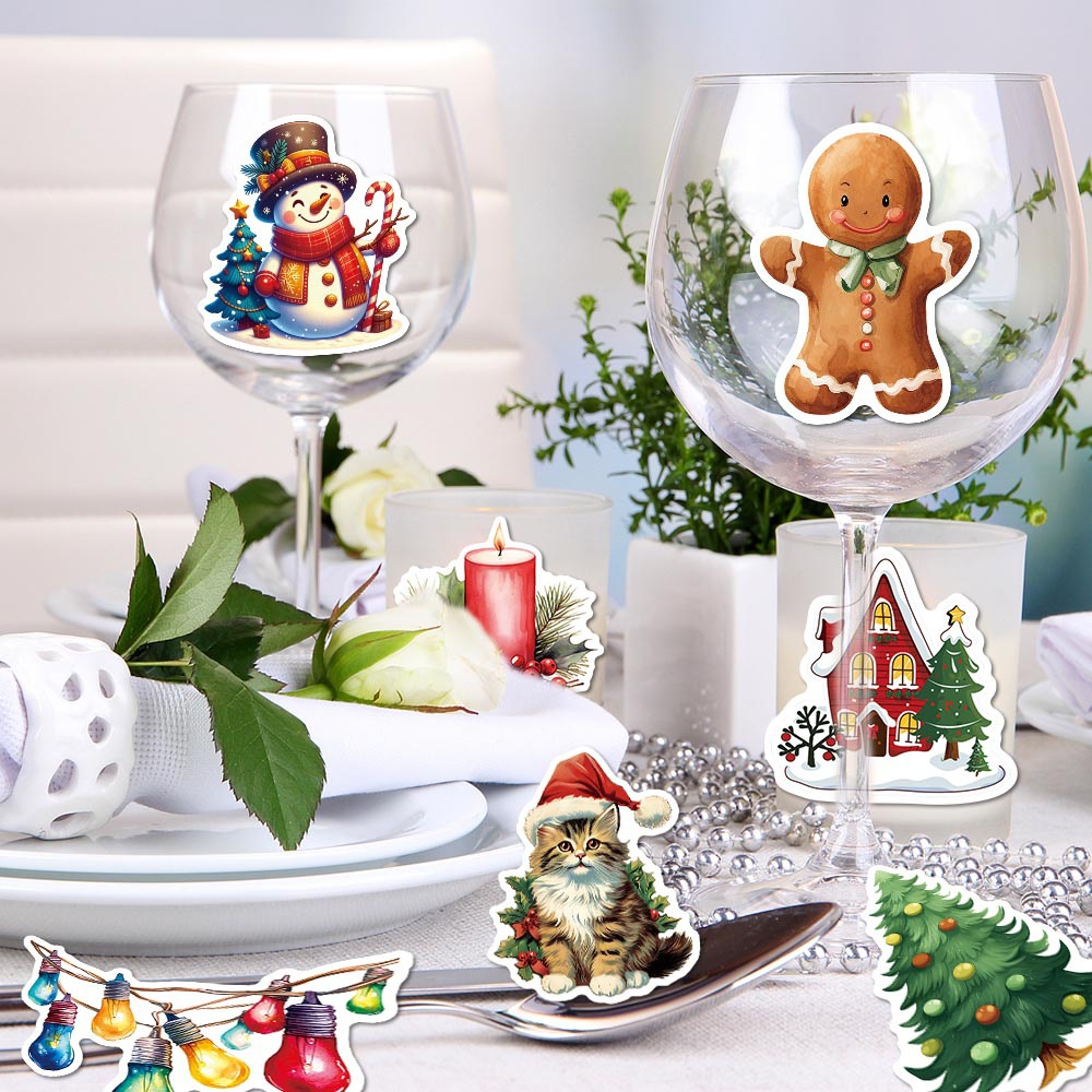 Nuevas pegatinas de decoración de fiesta de Navidad 50 pegatinas de Navidad pegatinas de dibujos animados taza de agua pegatinas sobre parche