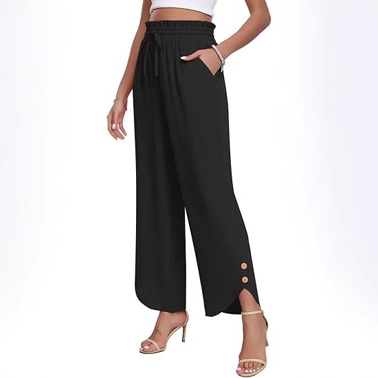 Women's High-Waisted Wide Leg Trousers Casual Drawstring Loose Business Style Adjustable Fit Bottoms_ecoleips.com