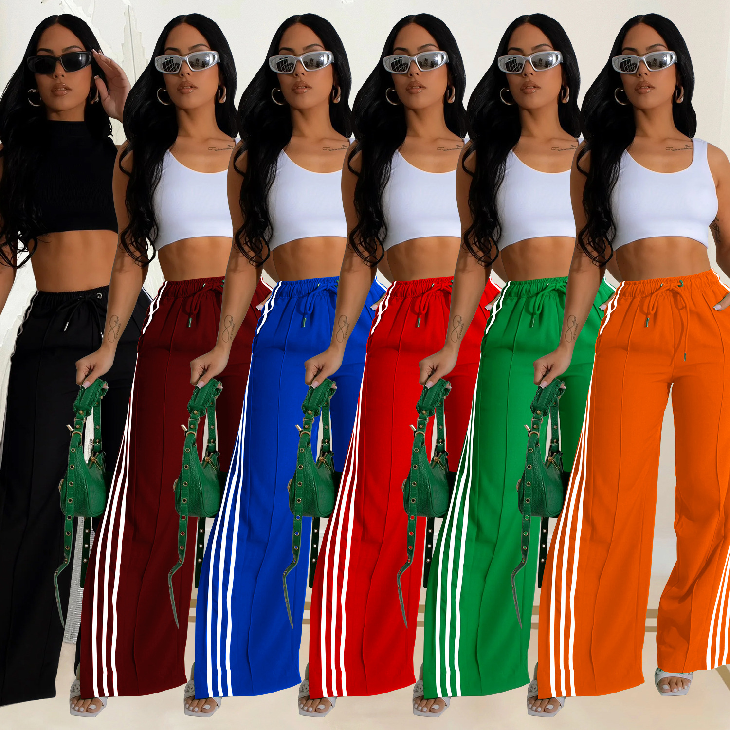 C6960 Cross-border AliExpress Amazon Estación independiente Moda europea y americana Ropa de mujer Pantalones individuales Pantalones deportivos de color sólido Multicolor image 1