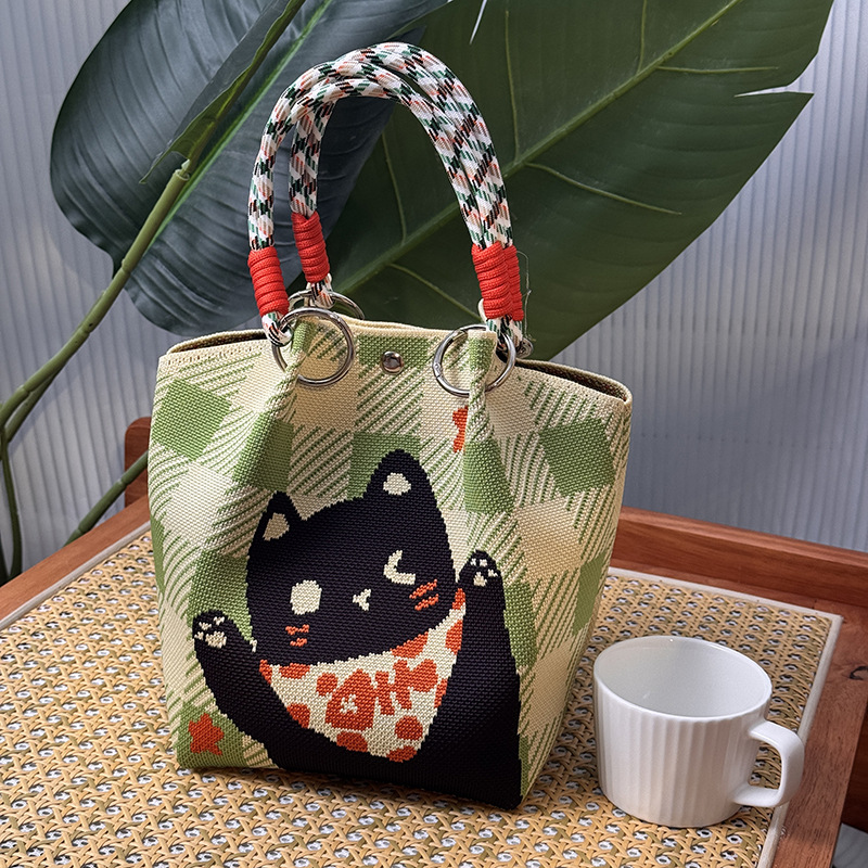 ニットハンドバッグ、ニッチデザインバケットバッグ、トートバッグ、ハンドバッグ、カジュアルで多用途なショルダーバッグ、ニットポータブルバッグ
