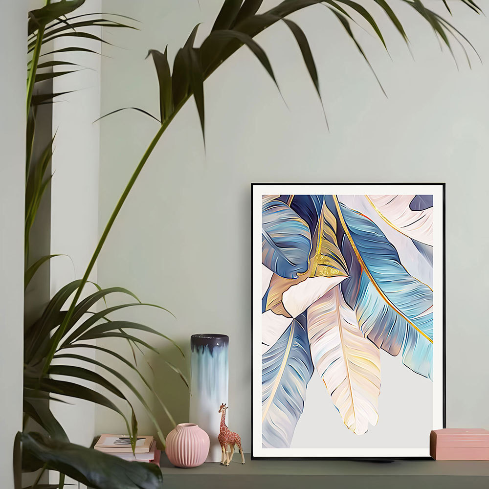 Pintura al óleo de hoja de plátano estilo pasillo pasillo pintura colgante estilo chino-estadounidense pintura decorativa de lujo ligero pintura de hojas hogar original gran negocio