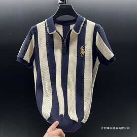 点萃服饰夏季新款欧洲站顶奢时尚衫男士短袖潮流设计款半拉链