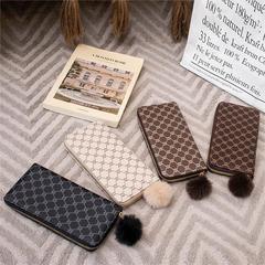 2023 Spring New Women's Long Single Strap Wallet Hexagonal Plush Ball Hand Held Zero Wallet Multi Layer Foreign Trade Bag