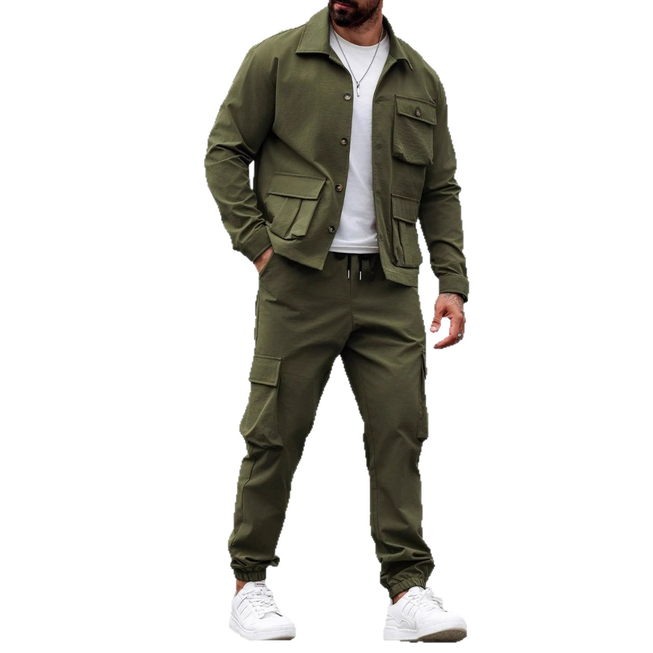 Monochrome Herren-Arbeitskleidung im Vintage-Stil (Übergröße), Frühling/Herbst-Look, stylische und robuste Jagdjacke für Herren_voghion.com