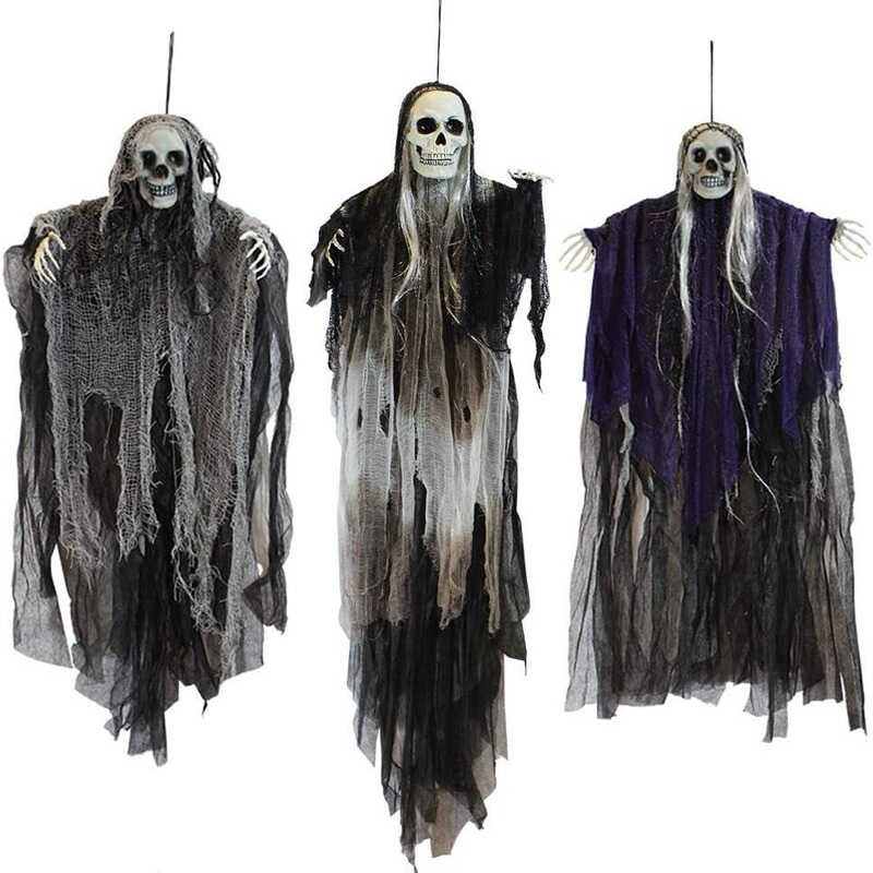 Halloween Decoration Hanging Ghost Large Hanging Ghost Voice Controlled Luminous Three-Piece Set Hanging Ghost Bar Decoration Pendant Party Supplies