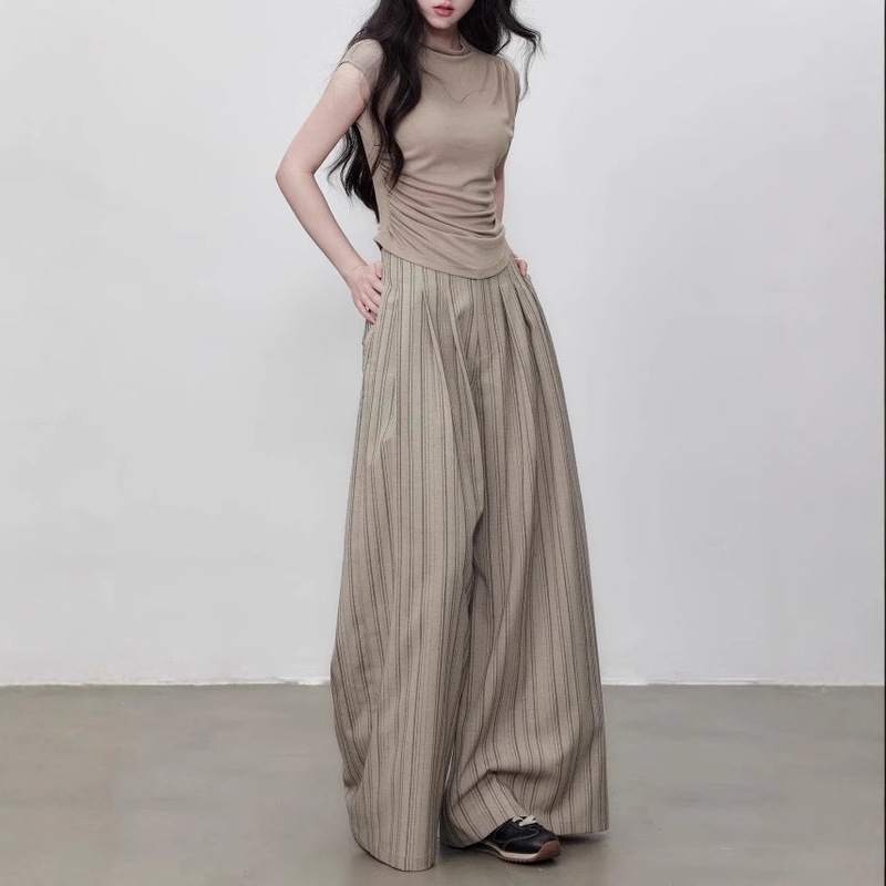 Yuzhi Yuzhi Commuter Sense Striped Wide Leg Pants Summer New Pleated Design Casual All-match Straight Pants Women Yuzhi Yuzhi Commuter Sense Striped Wide Leg Pants Summer New Pleated Design Casual All-match Straight Pants Women