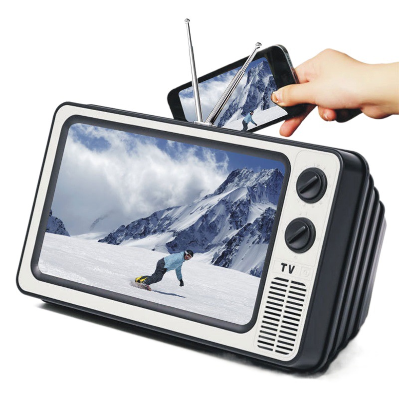 Soporte para teléfono móvil de escritorio con luz azul, amplificador de pantalla de teléfono móvil retro creativo para TV, soporte para drama de TV para estudiantes