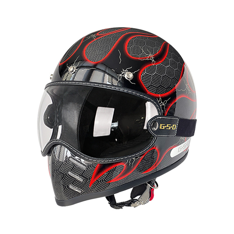 Helmet Electric Motorcycle, Motuoche Motosiklet kaskı (dəbilqə) - dragon-pattern-red-flame-transparent-lens-m55-56