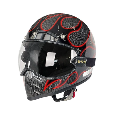 Export Carbon Fiber Retro Motorcycle Helmet, Motosiklet kaskı (dəbilqə) - dragon-pattern-red-flame-transparent-mirror-m55-56