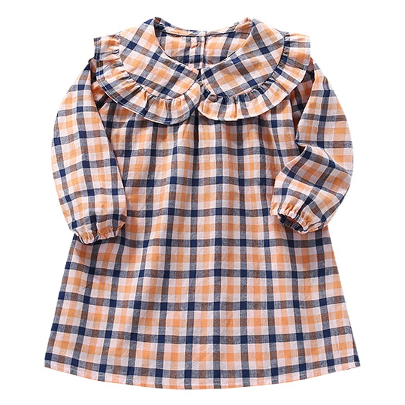 En stock malwee niñas vestido de otoño nuevo estilo europeo y americano Plaid casual manga larga princesa vestido