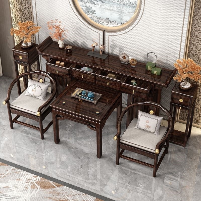 New Chinese-style purple sandalwood altar table set, six-piece set, eight-saint table, offering table, incense table, solid wood offering table, Buddhist altar