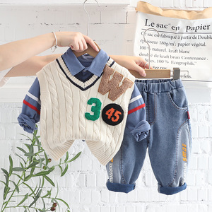 Spring and autumn clothes baby sweater three piece set