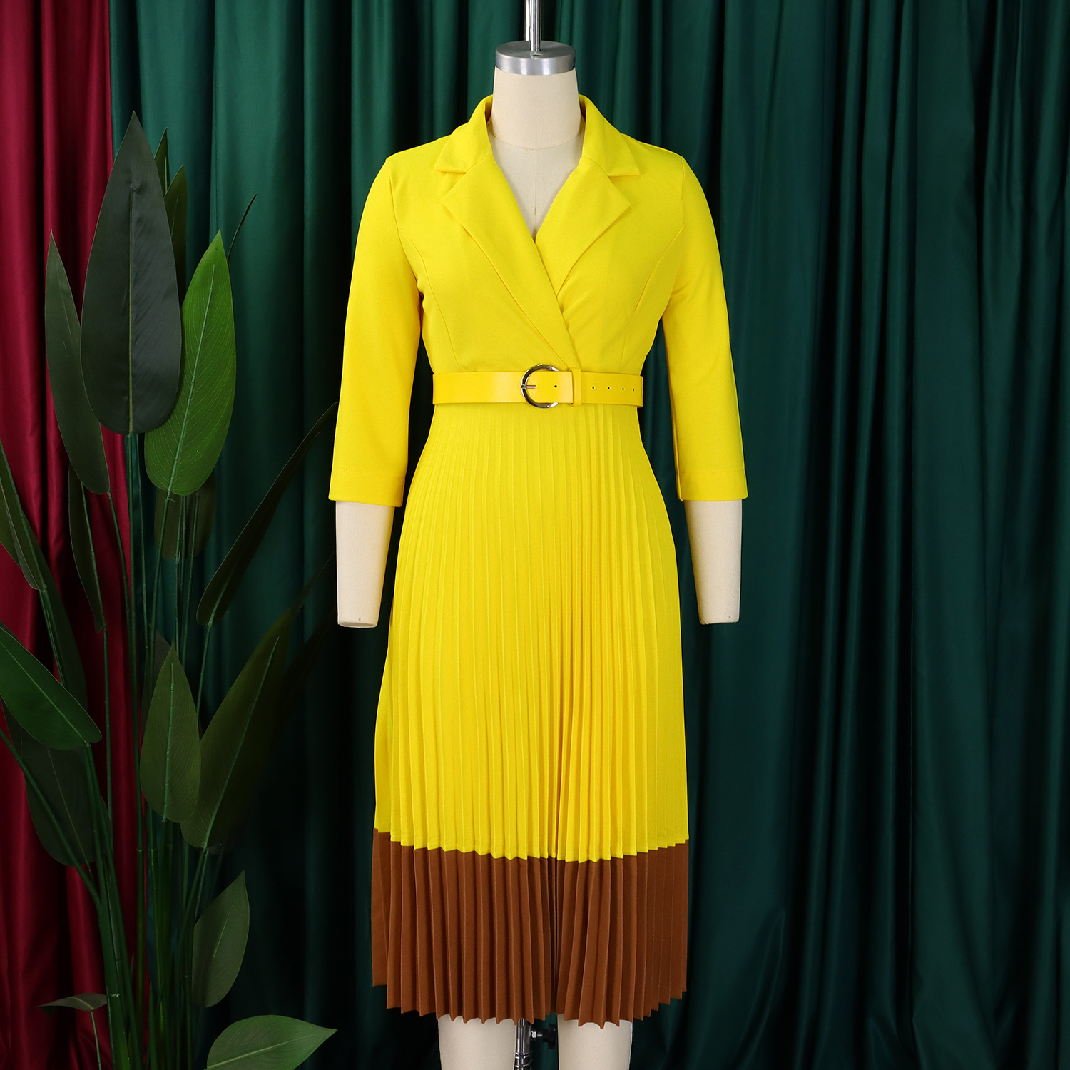 Abbigliamento da donna Autunno e inverno Moda Completo colletto elegante abito plissettato_voghion.com