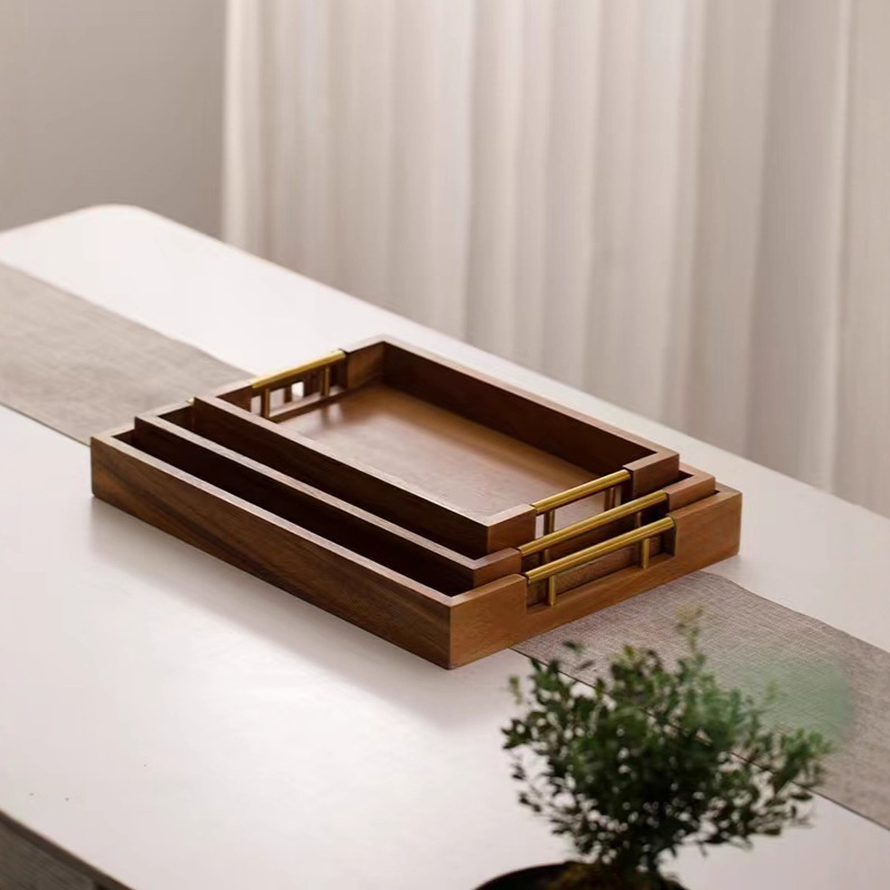 Bandeja de madera maciza para poner tazas de té, tazas de agua, platos de té, Sala de estar Hotel simple bandeja de café rectangular pequeña bandeja de café image 4