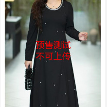 1220#大码女装连衣裙春季新款胖mm显瘦法式重工镶钻圆领裙子