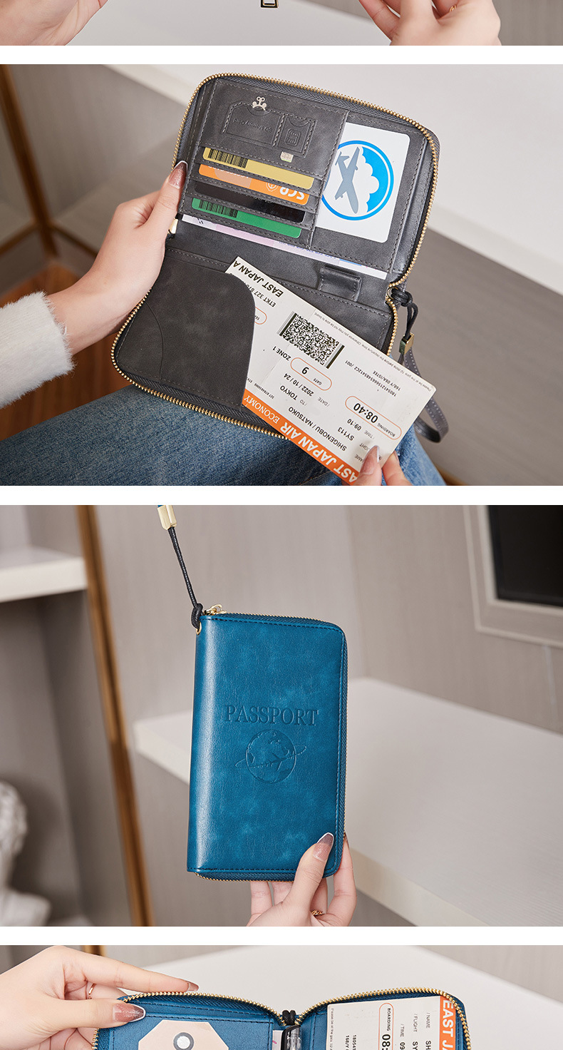 New RFID Passport Bag Long Zipper Passport Clip Ticket Multi Functional Travel Storage Document Bag_voghion.com