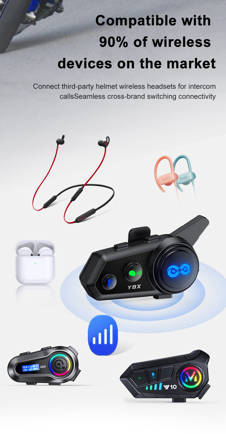 Cross-border Y8X helmet Bluetooth headset, 8-person MESH network helmet intercom headset, helmet Bluetooth headset
