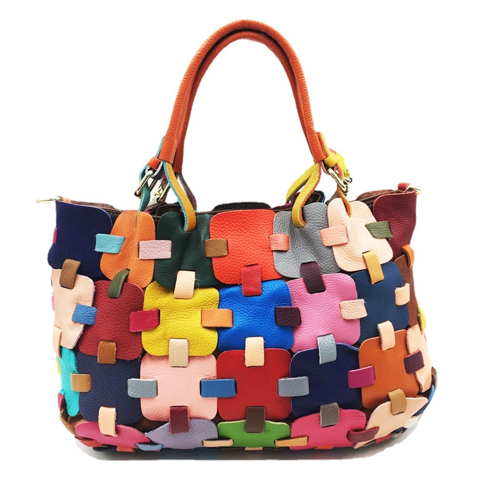 Fashionable women's handbags handmade patchwork square handbags, crossbody bags, colored genuine leather bags for women_voghion.com