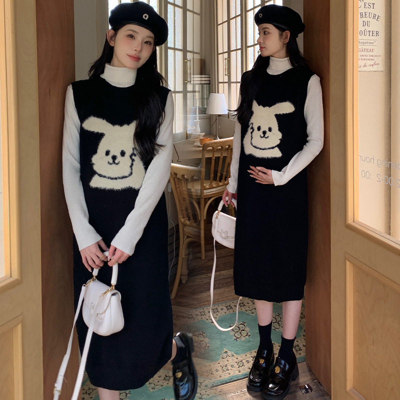 孕妇秋冬韩版时尚宽松毛衣背心裙+针织打底衫甜美时尚显瘦两件套|undefined