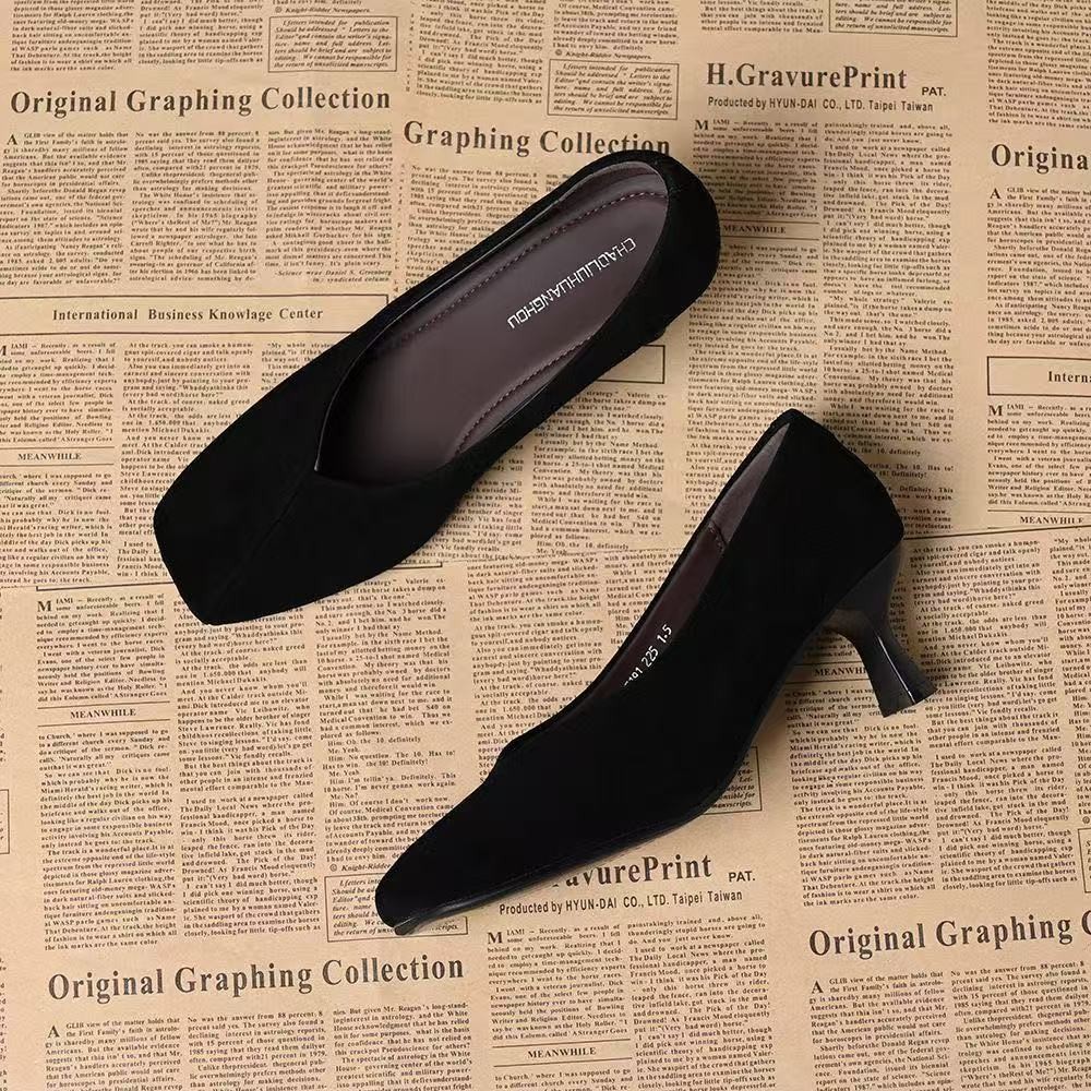 Nicho de estilo francés minimalista zapatos de tacones altos de cabeza redonda para mujeres 2026 primavera superficial un zapato de zapato para viajar zapatos de tacones delgados