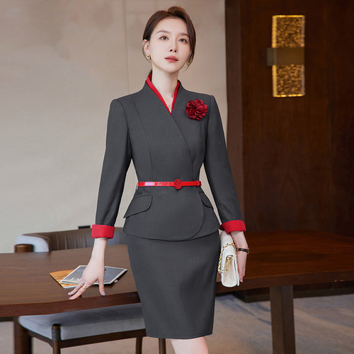 High-end professional suit skirt for women, spring and autumn suit, temperament, goddess style, hotel front desk, beauty industry, beauty salon work clothes