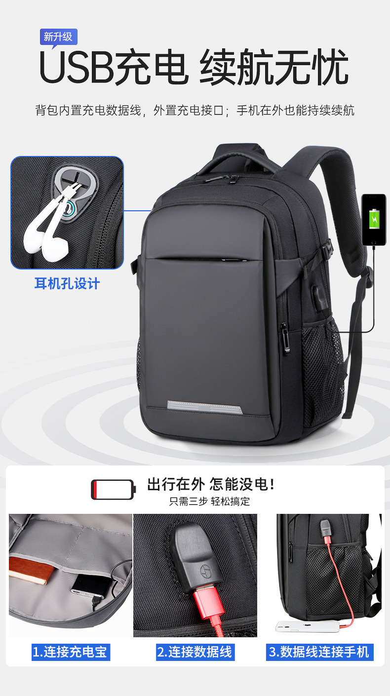 Student schoolbags, usb large-capacity backpacks, men's multi-pocket laptop bags, business commuting travel backpacks undefined