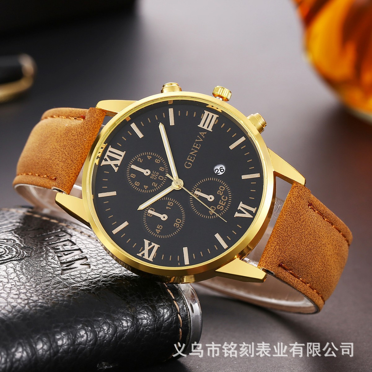 Temu's Best-Selling Men's Watch, Popular Model with Three Dials, Calendar, Leather Strap, Quartz Watch, Casual Business Watch, Wholesale from Manufacturer