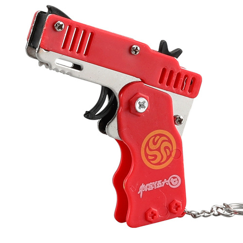 Cross-border metal burst folding rubber band gun alloy model gun pendant children's toy gun key chain rubber band