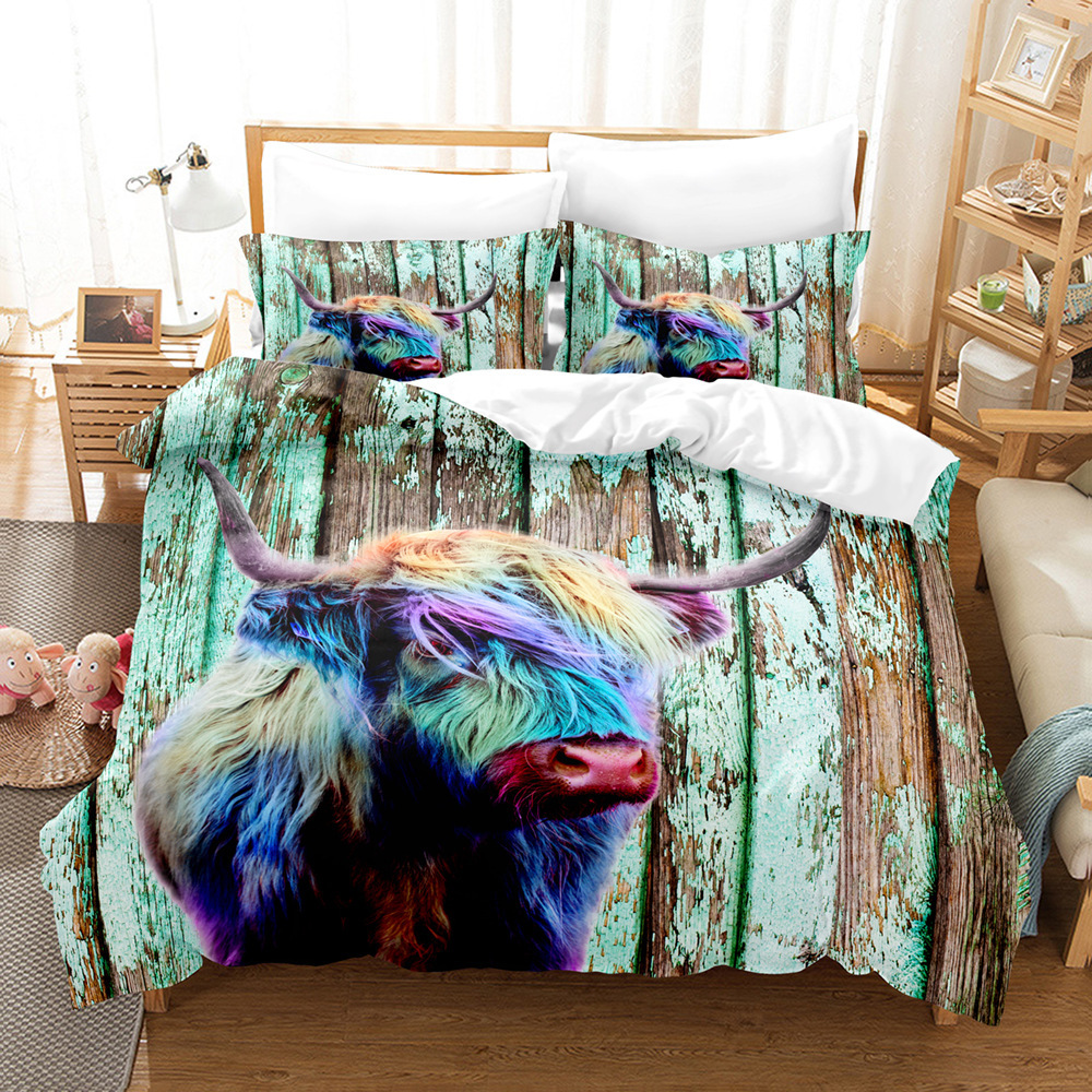 Serie de ganado 3D Impresión digital transfronteriza cubierta de edredón de comercio exterior conjunto de tres piezas conjunto de ropa de cama de cuatro piezas