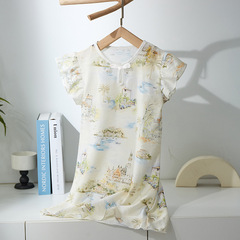 2024夏季新款兒童蝴蝶袖國風裙中小女童水墨風復古休閒外穿連衣裙