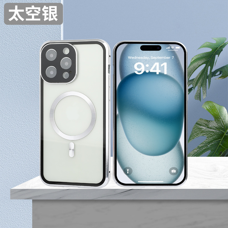 iPhone16 携帯電話ケースに適したマグネティックキング Apple 15 両面ガラスゴーグル磁気ワイヤレス充電金属新モデル|undefined