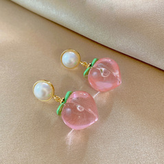女性用のハイエンドパールピーチイヤリング、ファッショナブルでかわいい、ニッチなデザインのイヤリング、イヤリング、ジュエリー工場卸売