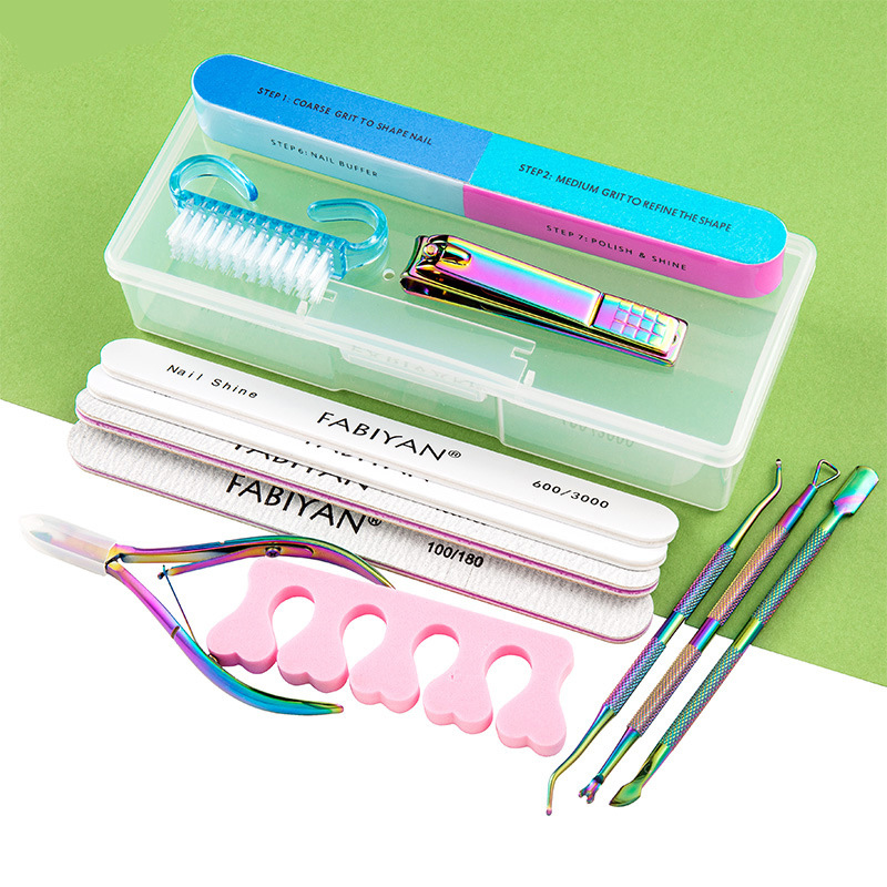 Stainless steel color titanium multi-piece set nail art tool nail removal steel push manicure tool set care kit