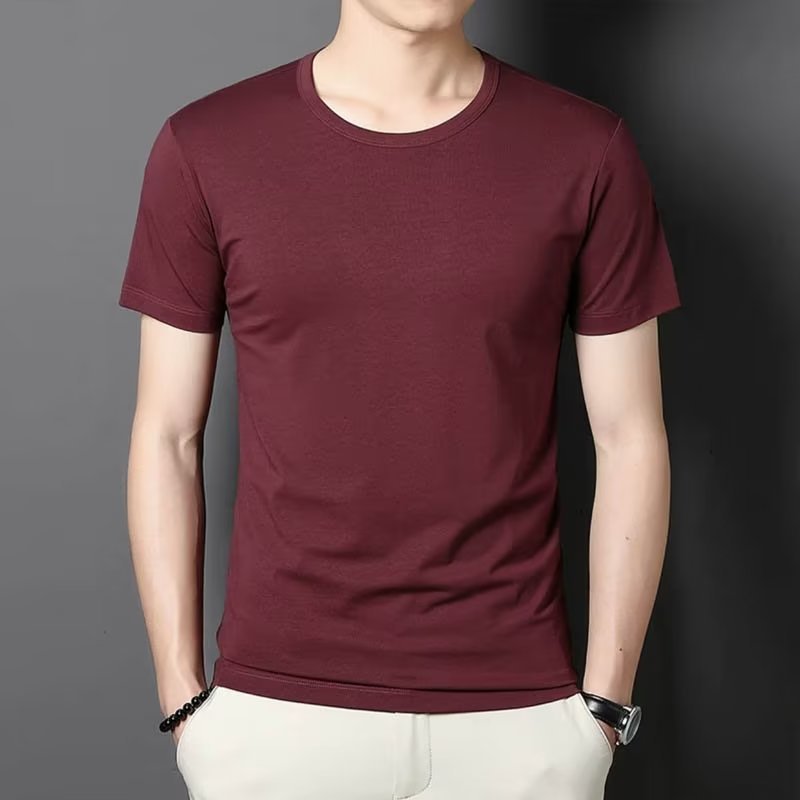 Origen fabricante camiseta de manga corta verano para hombre versión coreana de 140g de poliéster delgado color sólido camisa de fondo estilo delgado 100
