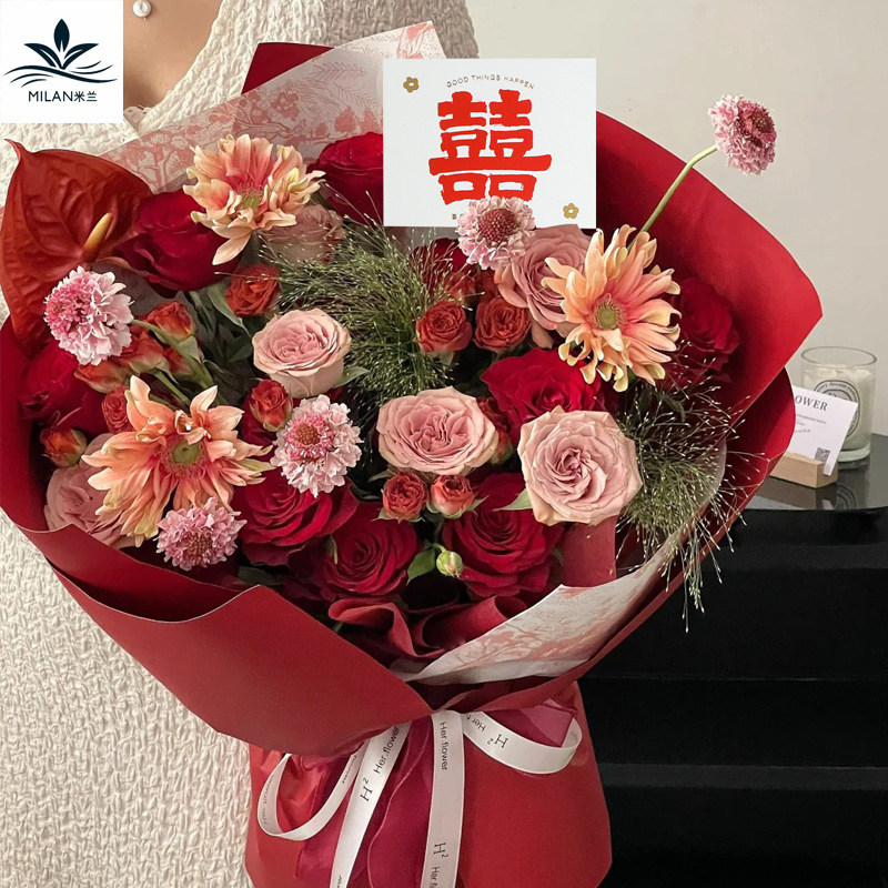 Tarjetas de felicitación estampadas de oro para bodas festivas tarjetas postales nuevas flores de estilo chino decoraciones de flores colgantes diy