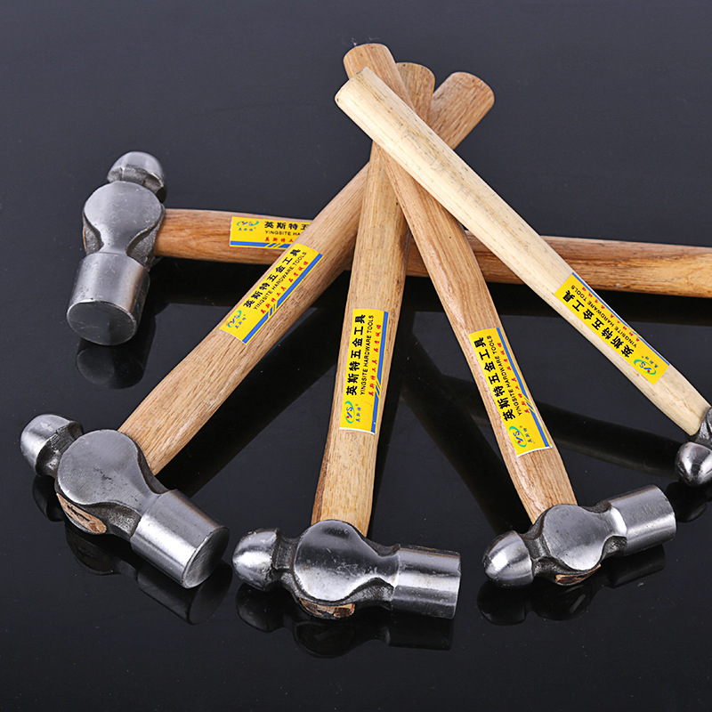 货源木柄圆头锤 1.5P/1P多规格敲击铁榔头防震铁锤木工钳工锤子