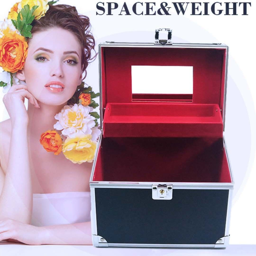 Caja de cosméticos de aleación de aluminio multifuncional doble capa de gran capacidad internet celebridad mujer caja de almacenamiento portátil bolsa de cosméticos portátil con cerradura