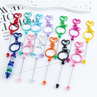 New DIY Beaded Heart Keychain Pendant Small Gift Pendant Metal Keychain Candy Color Keychain