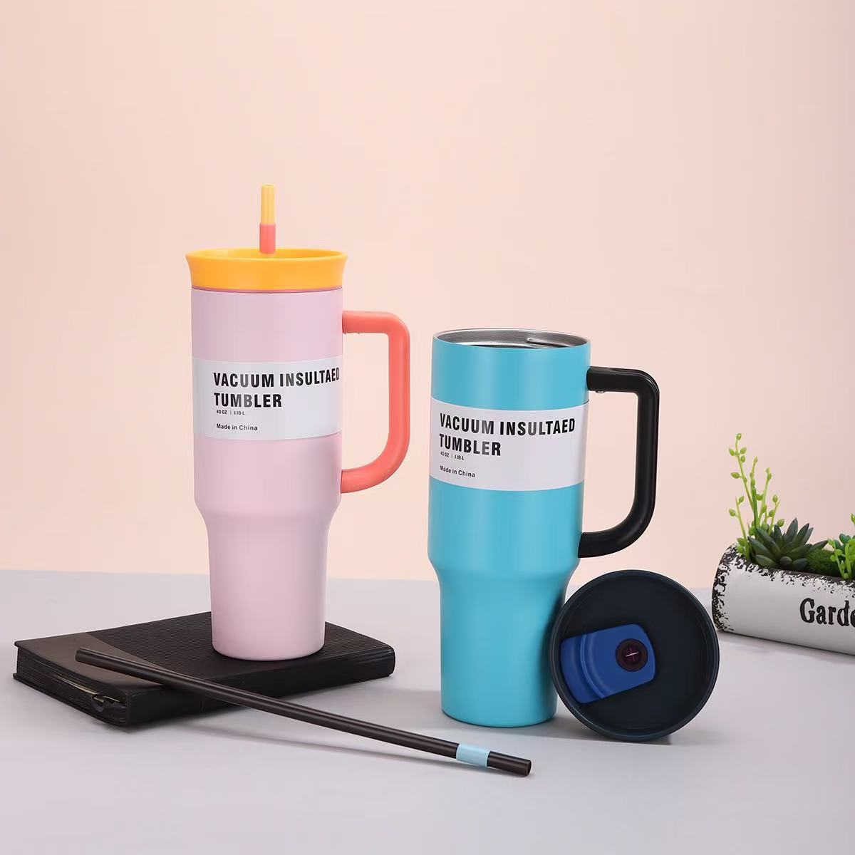 Vaso para Auto de 40 oz de Amazon, Mismo Modelo que Owala, Vaso Aislado con Asa para Auto, Vaso Enfriador de Agua, Vaso con Medidor de Temperatura y Pajita.