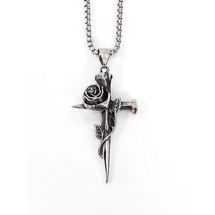 Milk Rose Cross Necklace Cold Style Long Internet Celebrity Design Light Luxury Niche Pendant Pendant Sweater Chain