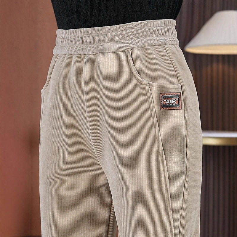 秋冬哈伦裤加绒休闲裤2024新款显瘦高腰直筒保暖长裤宽松小脚裤