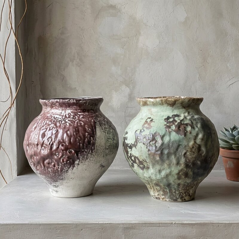 Jingdezhen Retro Nostalgic Classy Handmade Big Belly Vase High-end Ceramic Space Design Flower Vessel Decorative Ornaments