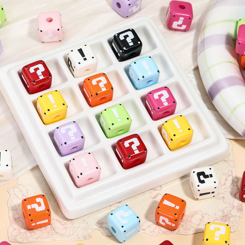 Large Hole Symbol Square Beads Perforated Square Acrylic Beads Loose Beads Mobile Phone Chain Bag Hanging DIY Jewelry Accessories